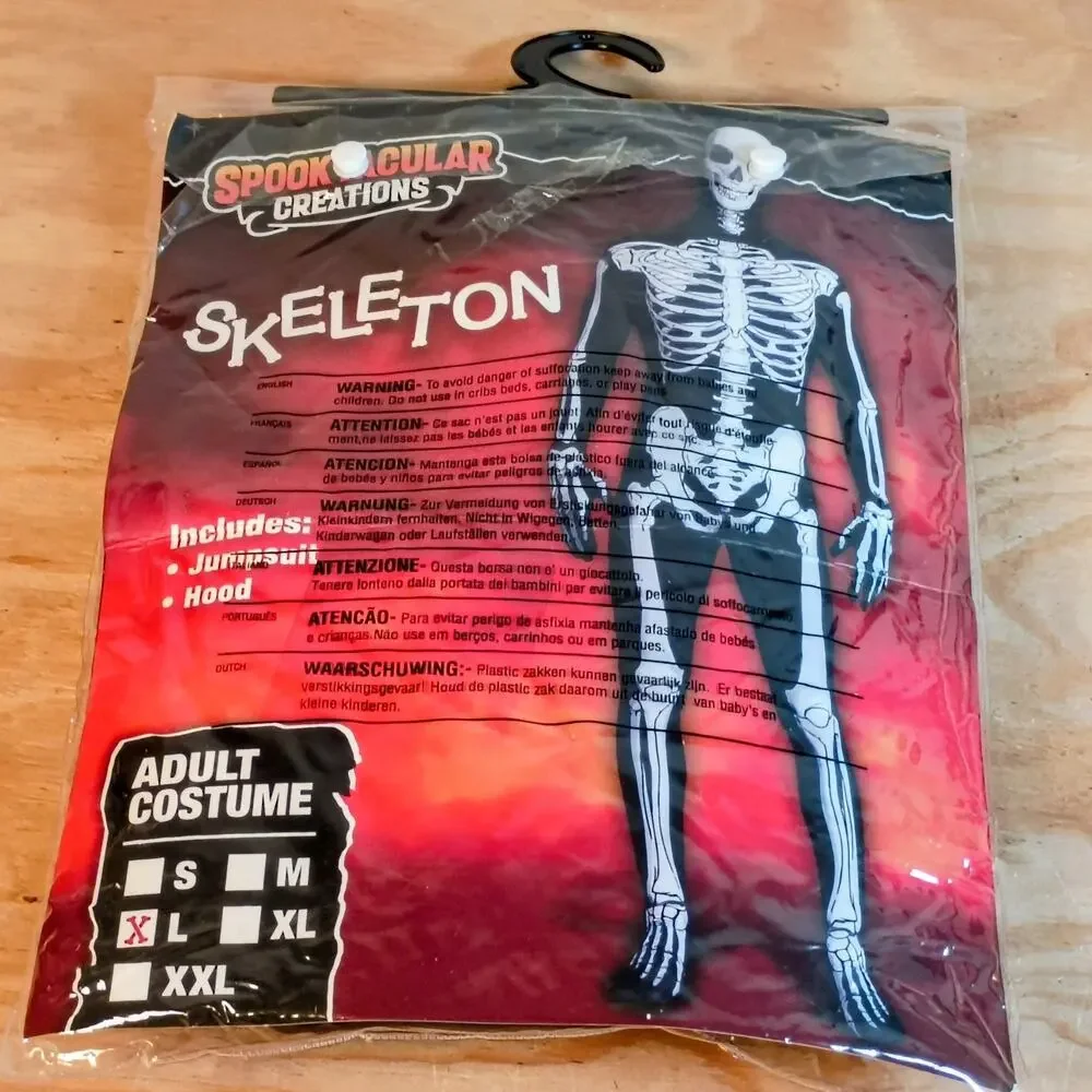 Spooktacular Creations Adult Mens Skeleton Halloween Costume Jumpsuit Hood Size